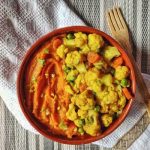 Puré de coliflor, patata y berenjena al curry